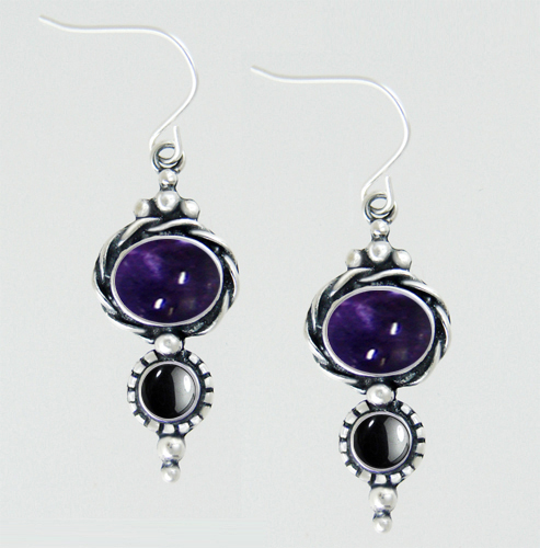 Sterling Silver Drop Dangle Earrings With Iolite And Hematite